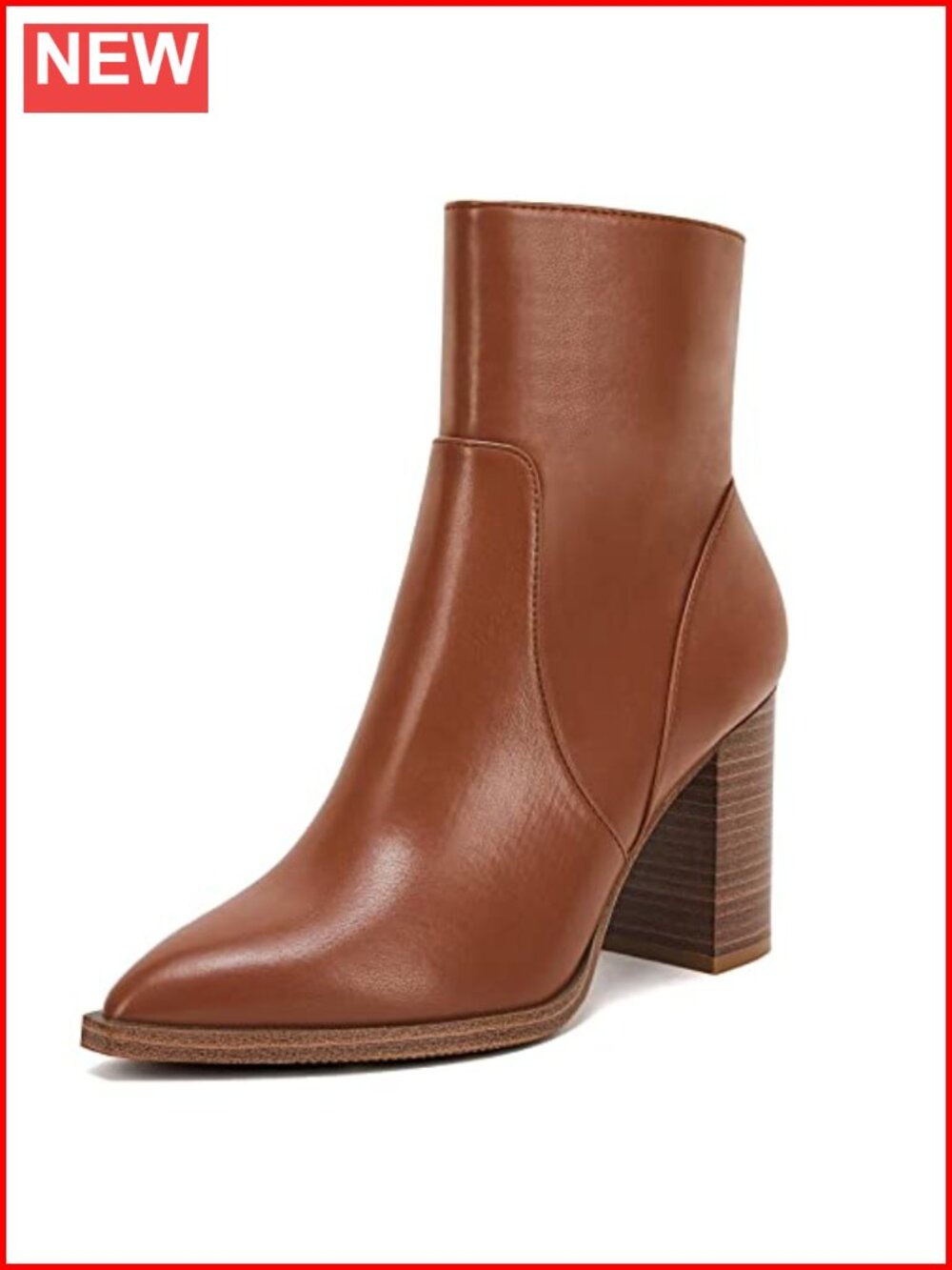 Pointed Toe Ankle Boots Chunky Stacked Heel Side Zipper Faux Leather Booties